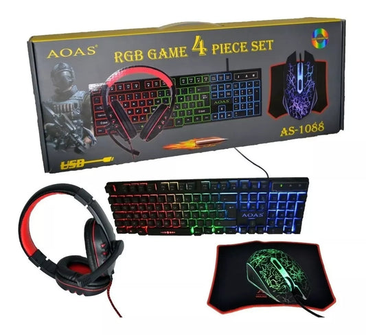 KIT GAMER 4EN1 TECLADO + MOUSE + MOUSE-PAD + AUDIFNOS AOAS/R